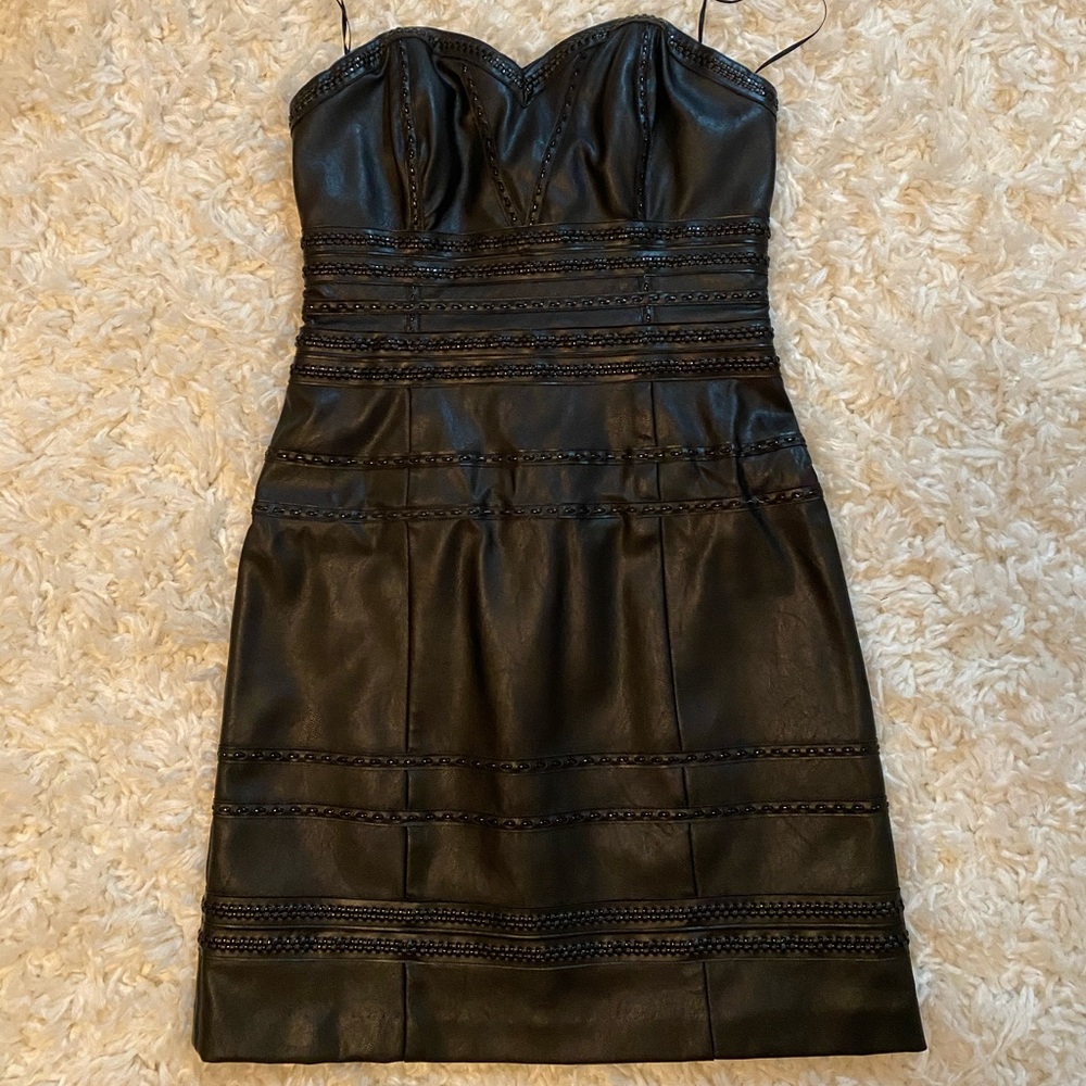 Guess strapless faux leather bodycon dress size 2